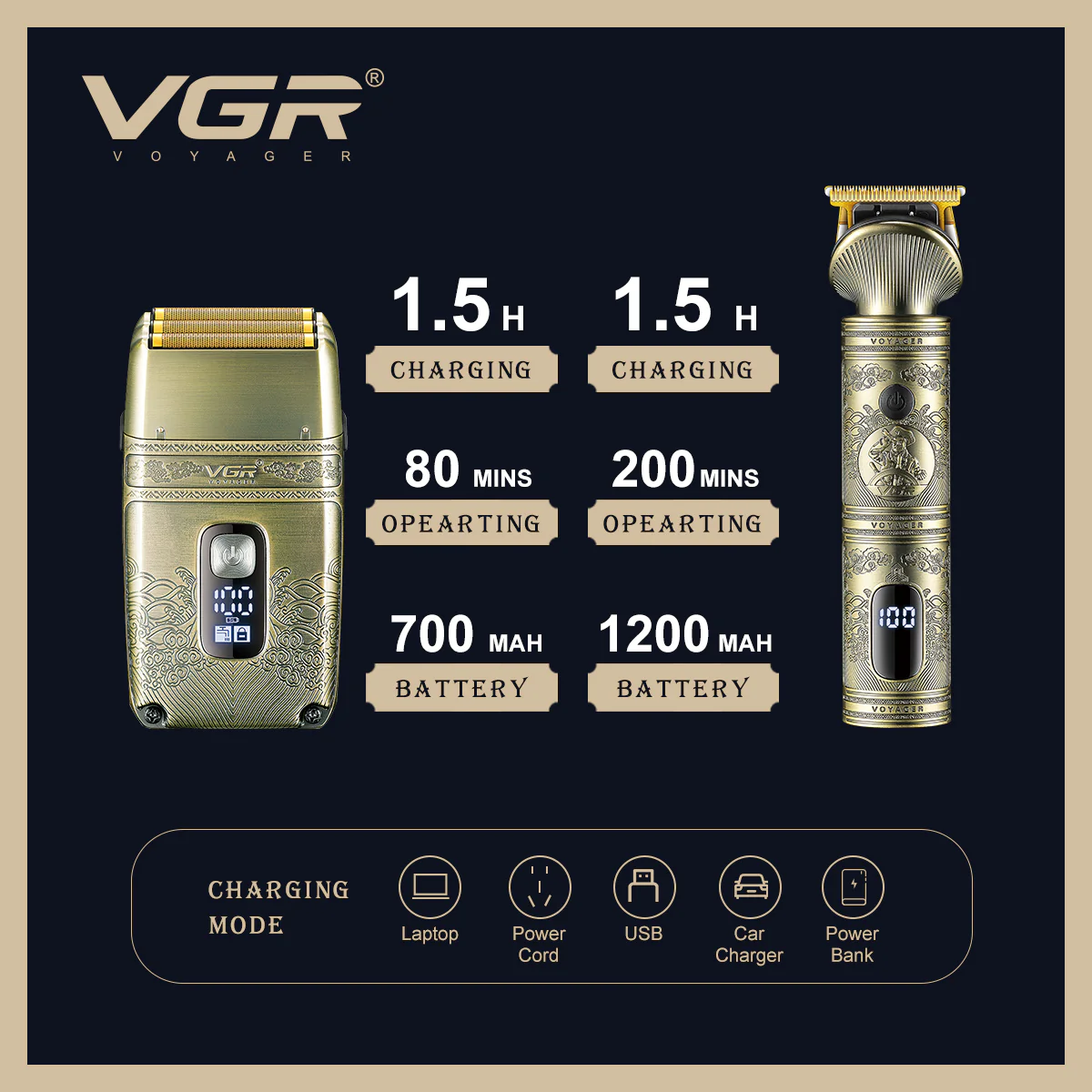 VGR Kit 2-1 Combo, Trimmer, Shaver, Accessori V-649 - Image 3