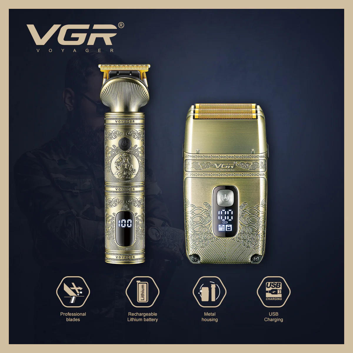 VGR Kit 2-1 Combo, Trimmer, Shaver, Accessori V-649 - Image 4