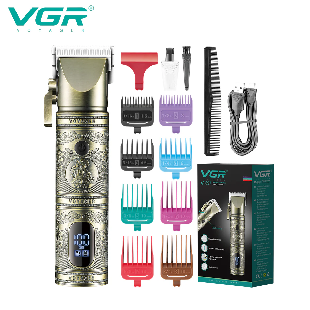VGR Rasoio Capelli | Taglia Capelli | Display | Senza Filo | Ricaricabile | VGR V-697