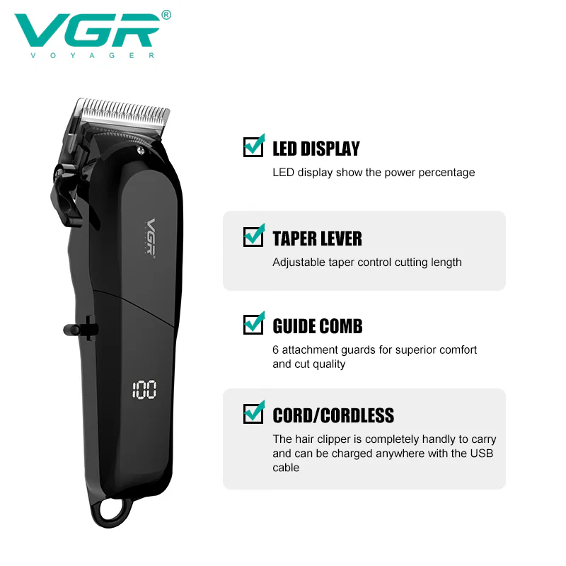 VGR Rasoio Capello | con/senza Filo |  Display | Led Rasoio | Professionale | VGR V-118 - Image 3