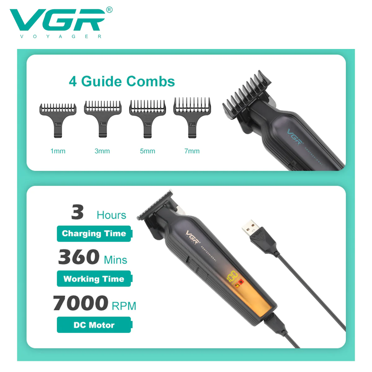 VGR Taglia Barba | Trimmer | Professionale | Ricaricabile | USB | Impermeabile | V-930 - Image 3