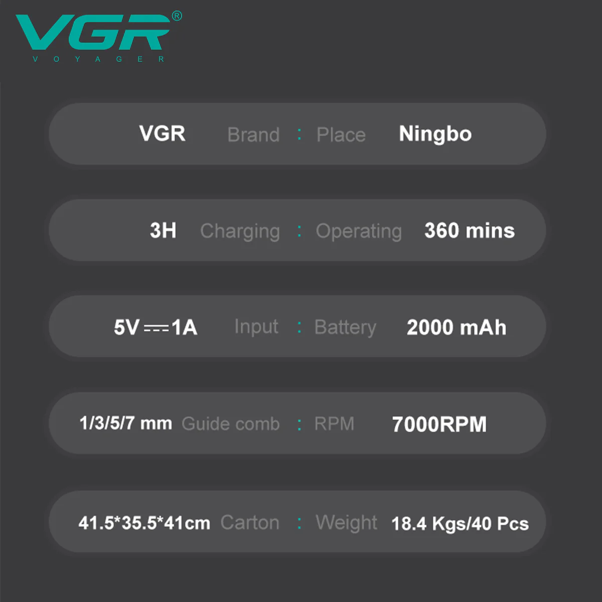 VGR Taglia Barba | Trimmer | Professionale | Ricaricabile | USB | Impermeabile | V-930 - Image 4