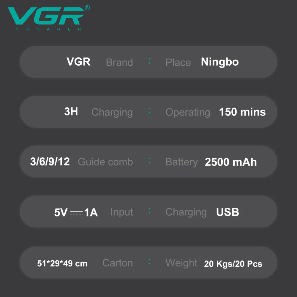 VGR Tagliacapelli | Professionale | Base Ricarica | USB | VGR V-269 - Image 6