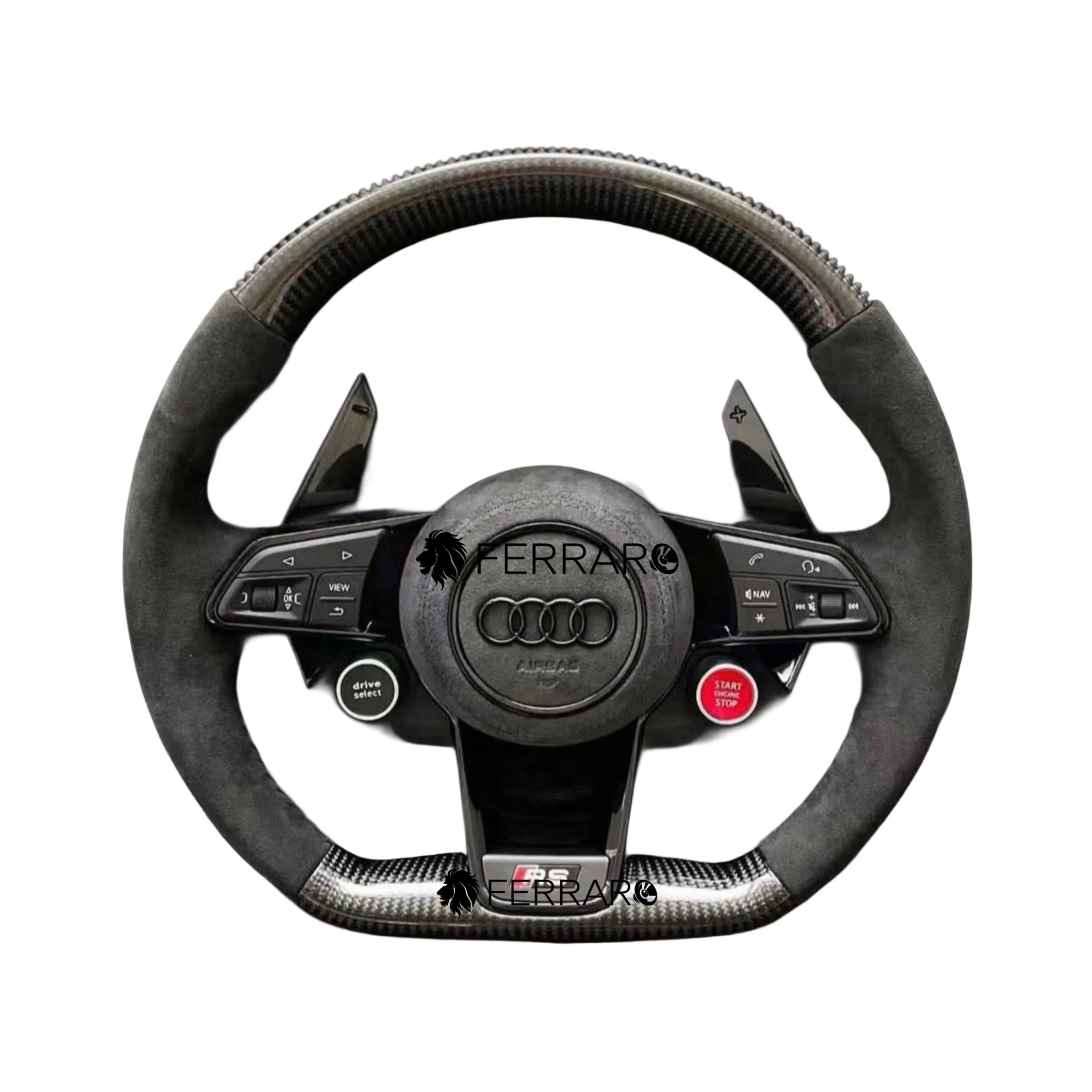 Volante per Audi, Carbonio Diagonale, Filo Nero, Pulsanti, RS