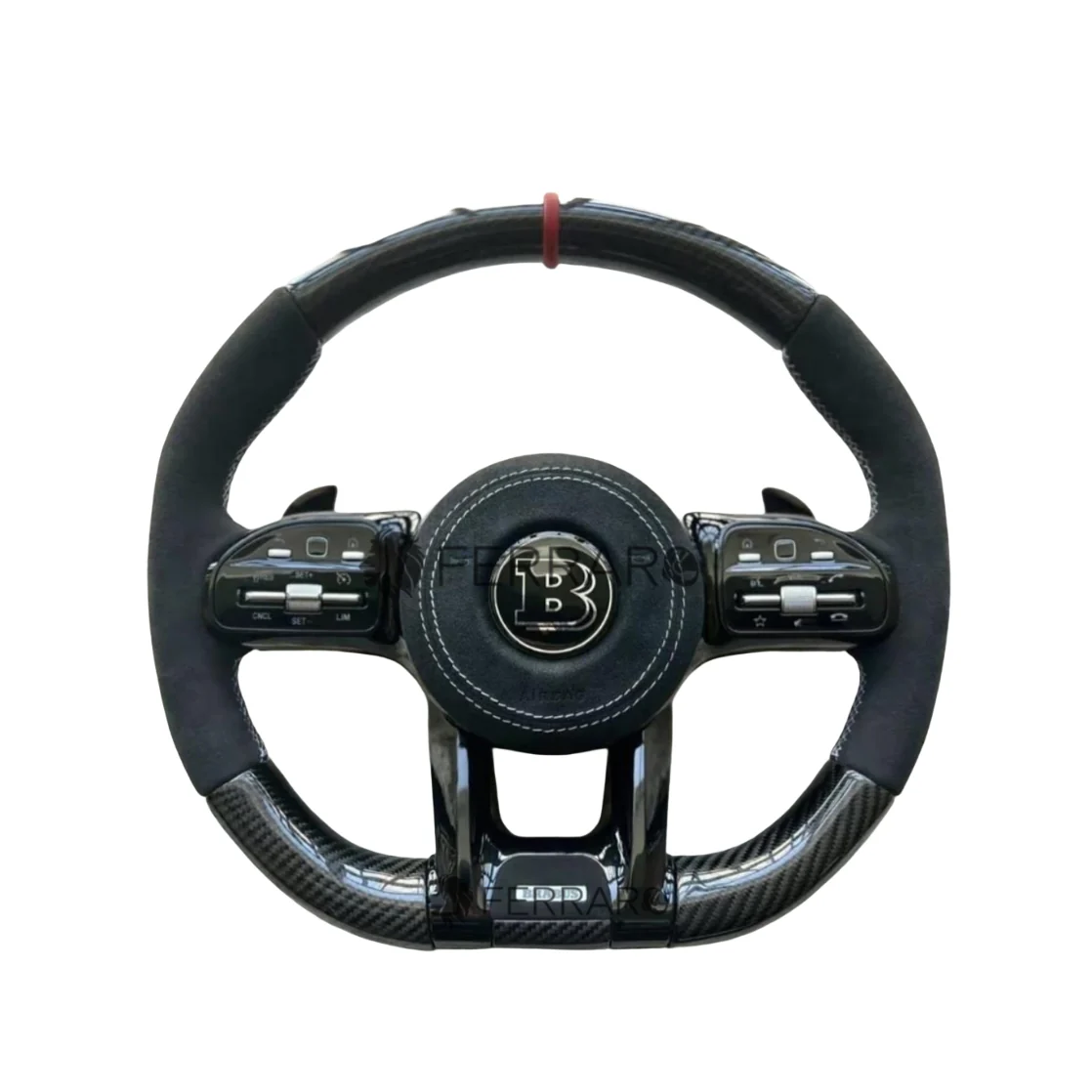 Volante per Mercedes, Carbonio Diagonale, Etichetta Rossa, Linea Bianca, Brabus
