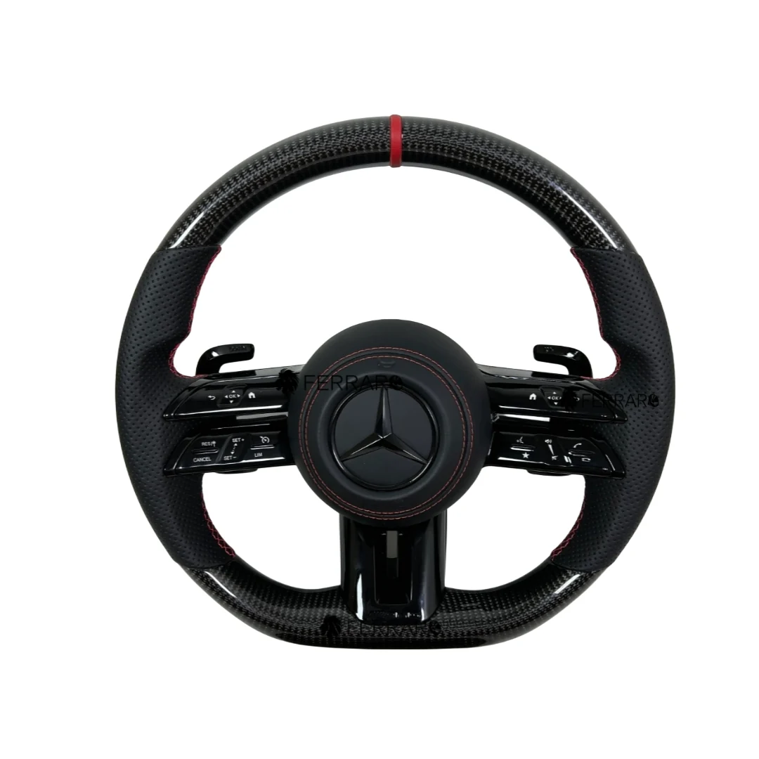 Volante per Mercedes, Carbonio Diagonale, Etichetta Rossa, Punzonatura Rossa, Linea Rossa, AMG