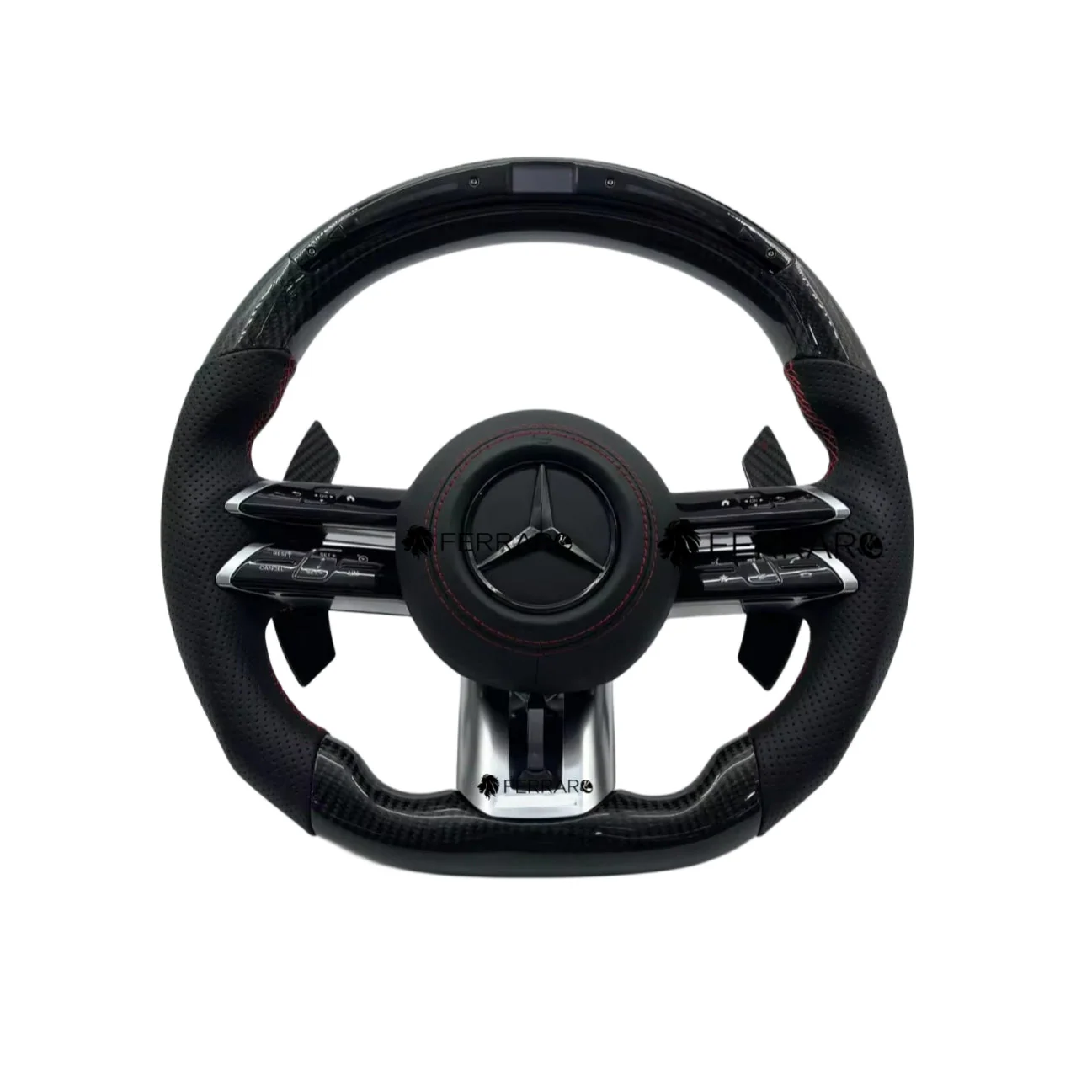 Volante per Mercedes, Carbonio Diagonale, LED, Etichetta Rossa, Punzonatura Nera, Galvanica, Coda di Rondine AMG
