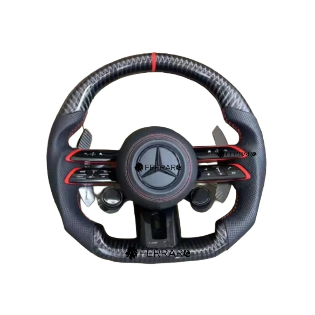 Volante per Mercedes GLA, H247 (Dal 2020>) Carbonio Diagonale, Etichetta Rossa, Palette Coda di Rondine, 2 Pulsanti, AMG