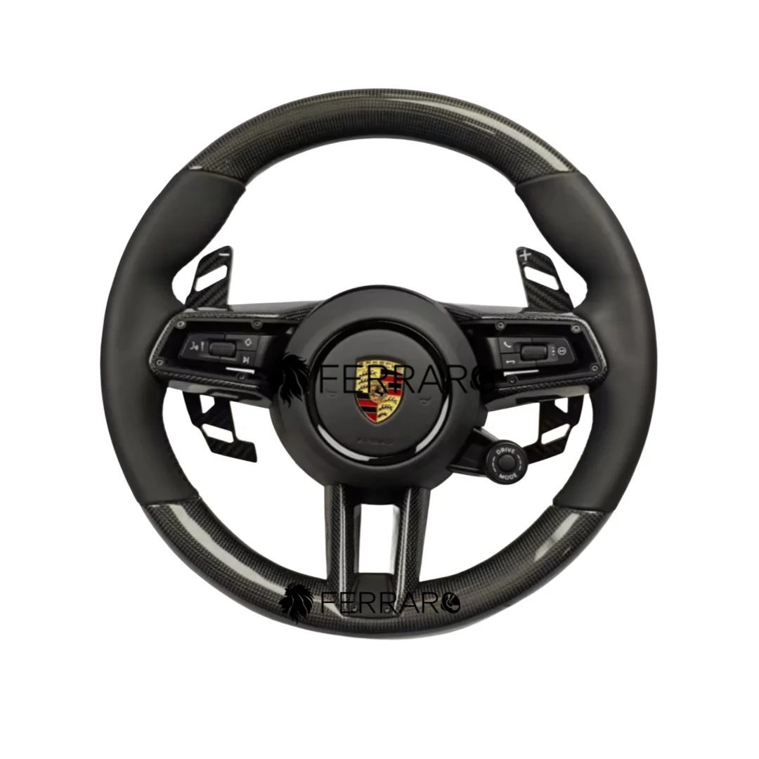 Volante per Porsche, Carbonio Diagonale, Paletta, 5 Pulsanti, Nero