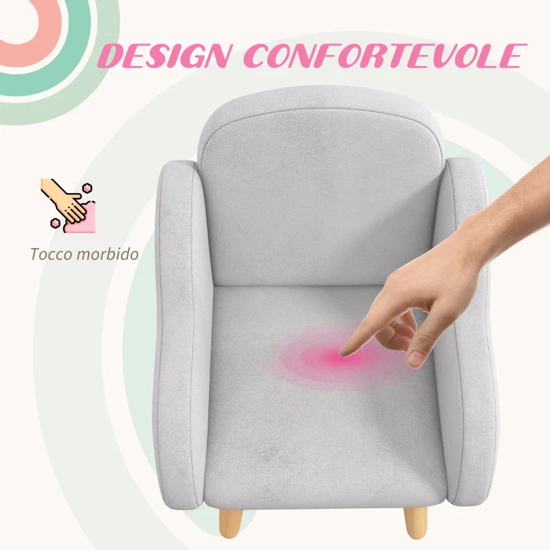 ZONEKIZ Poltrona per Bambini fino a 3 Anni con Braccioli a Nuvola in Tessuto, 46x51x55cm, Grigio - Image 4